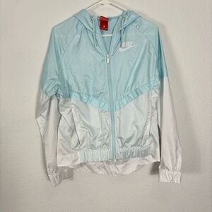 Nike‎ Light Blue & White Dip Dye Windbreaker Hooded Zip Up Jacket